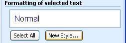 Image shows the "Formatting of selected text" section of Word's Formatting dialog.