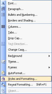 Image shows Word's Format menu.