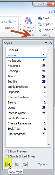 image showing position of Style selection in Ribbon