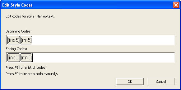 Image shows DBT's Edit Style Codes dialog.