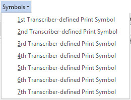 Symbols menu