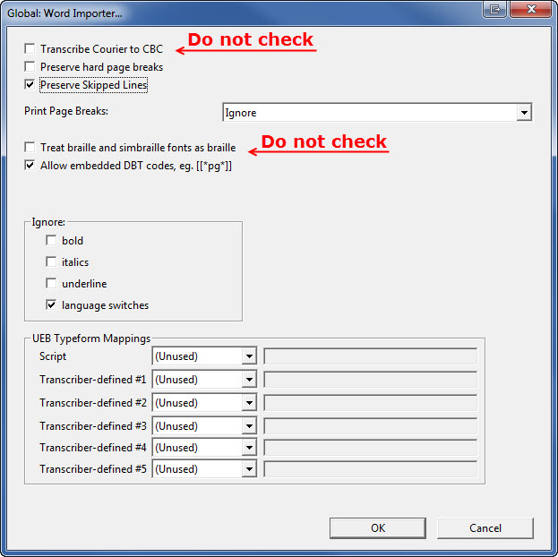 DBT's Global: Word Importer Dialog