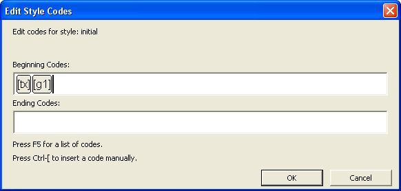 image shows the Edit Style Codes Dialog