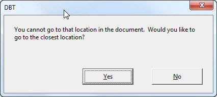 Image of message which appears advising that you cannot go to the location selected.