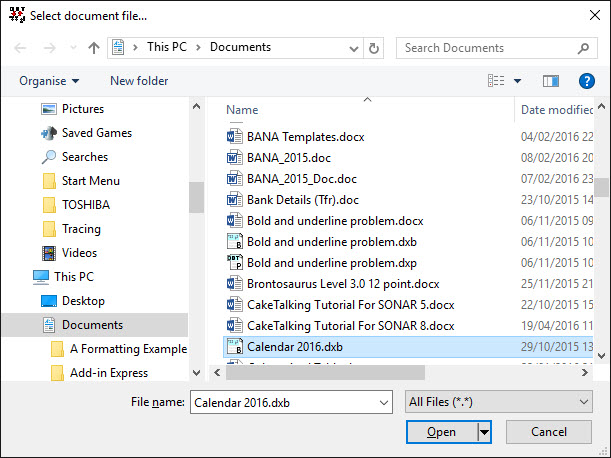 Image of "Select Document File" dialog