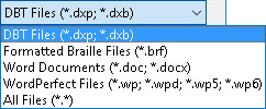 Image of available filters to select specific file types