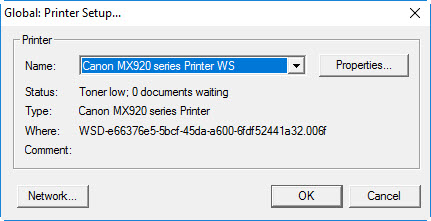 Image of Printer Setup sub-menu where you can select your default ink printer.