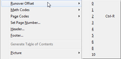 Image shows Runover Offset with sub-menu.