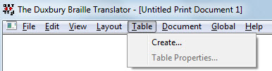 Image shows the "Tables" drop down menu.