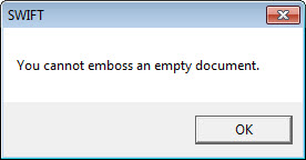Image or dialog which appears when you attempt to emboss and empty dialog.