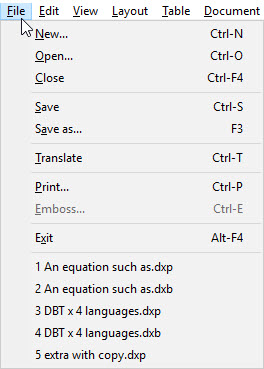 Image shows the File menu as described below.