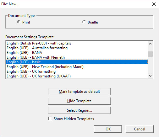 Image shows File: New dialog