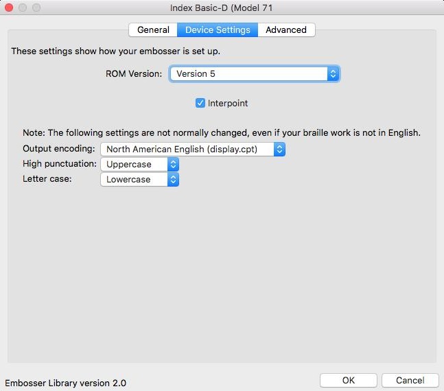 Image of embosser settings dialog