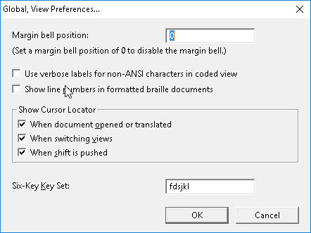 Image shows the Global: View Preferences dialog