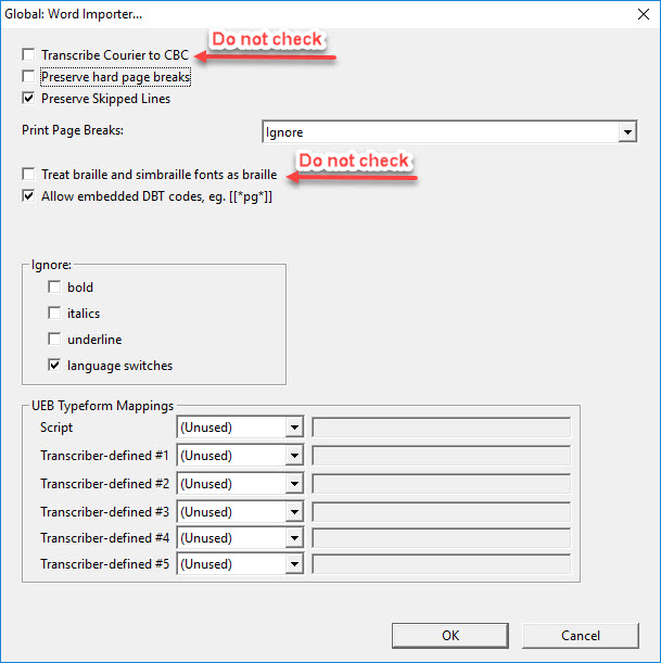 DBT's Global: Word Importer Dialog