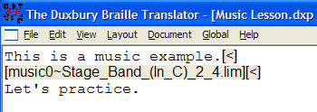 Image shows how Codes for inserted music file appears in pre-translated document.