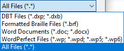 Image of available filters to select specific file types