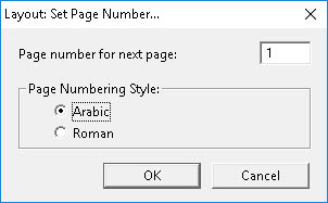 Image shows the Layout: Set Page Number dialog.