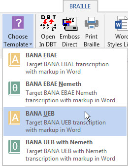 SWIFT ribbon showing the "Choose Template" choices.