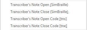 Transcriber's Note menu