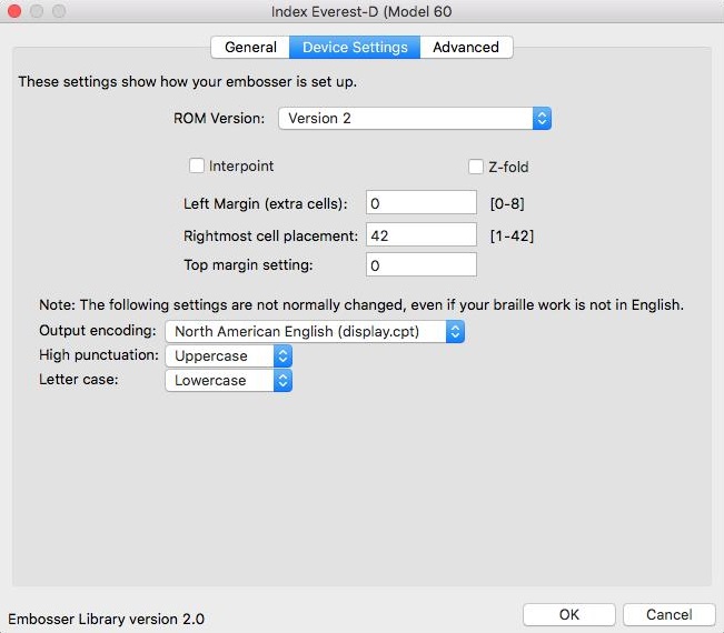 Image of embosser settings dialog