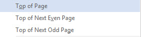 Top of Page menu options