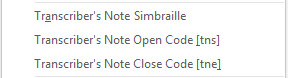 Transcribers note menu