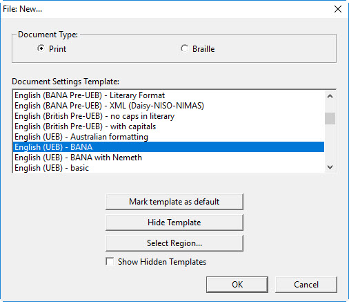 Image shows the New Document dialog.