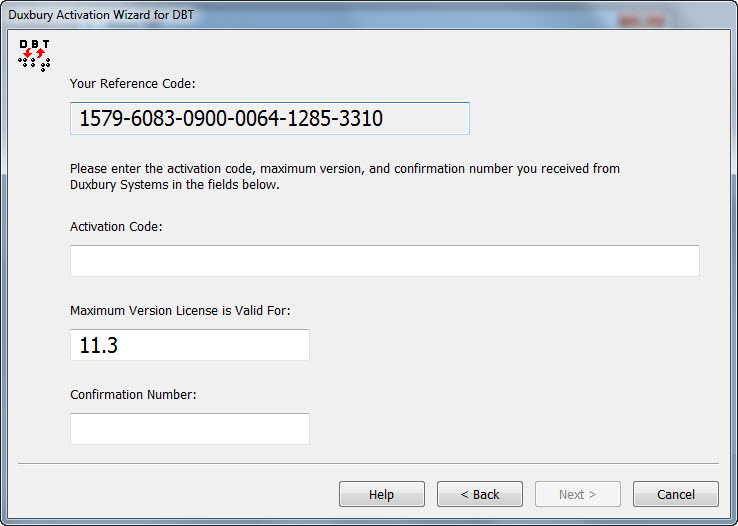 Acivation Code Entry Dialog