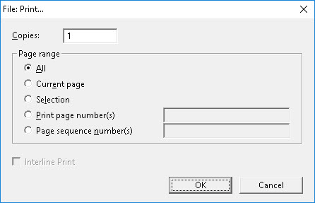 Image shows the Print dialog for print documents.