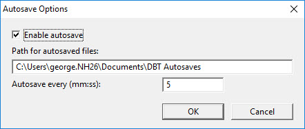 Image shows Autosave Options dialog.