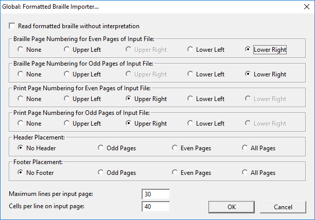 Image shows the Global: Formatted Braille Imported dialog described here.