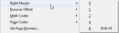 Image shows Right Margin with sub-menu.