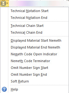 Nemeth Codes Menu