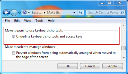 Windows 7 Ease of Access dialog.