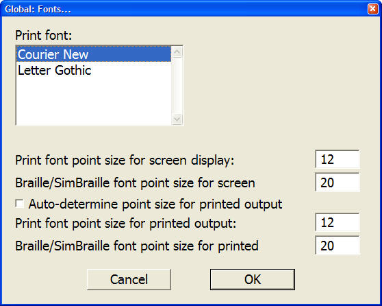 Image shows Global: Fonts screen but with Windows Message Box font set to 14 Point.