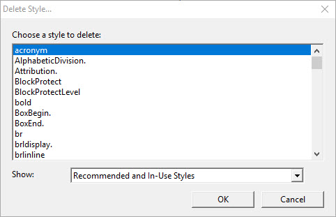 Image shows the Delete Style dialog