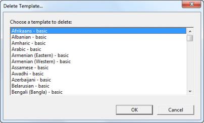 Image shows the Delete Template dialog