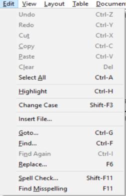 Image shows the Edit drop down menu.