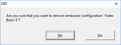 Image of dialog asking confirmation to remove embosser configuration.
