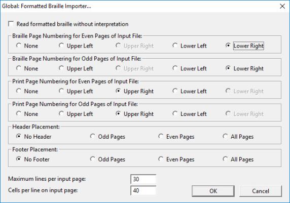 Image shows the Global: Formatted Braille Imported dialog described here.