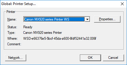 Image of Printer Setup sub-menu where you can select your default ink printer.