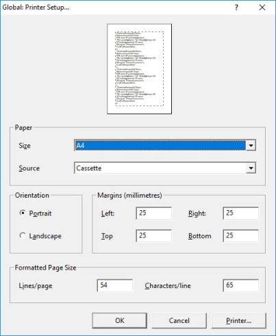Image shows the Printer Setup dialog.