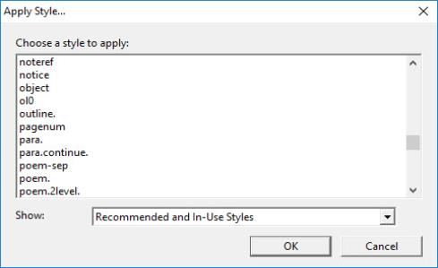 Image shows "Apply Style..." dialog with "bold" highlighted.