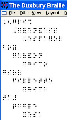 Image of part of the translated braille file showing stairstep format.