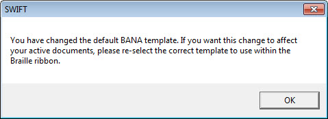Options Template change warning