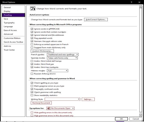 Image shows AutoFormat dialog. The options button is to the right of the OK and Cancel buttons