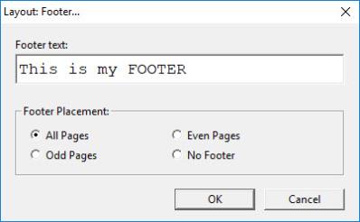image shows Layout: Footer dialog.