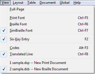 Image shows the View menu, with two open files. The second is ticked to show that it is in focus.