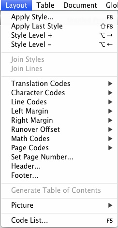Image shows Layout drop down menu.